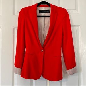 Zara Red Blazer w/ Pinstripe Cuff Lining sz XS